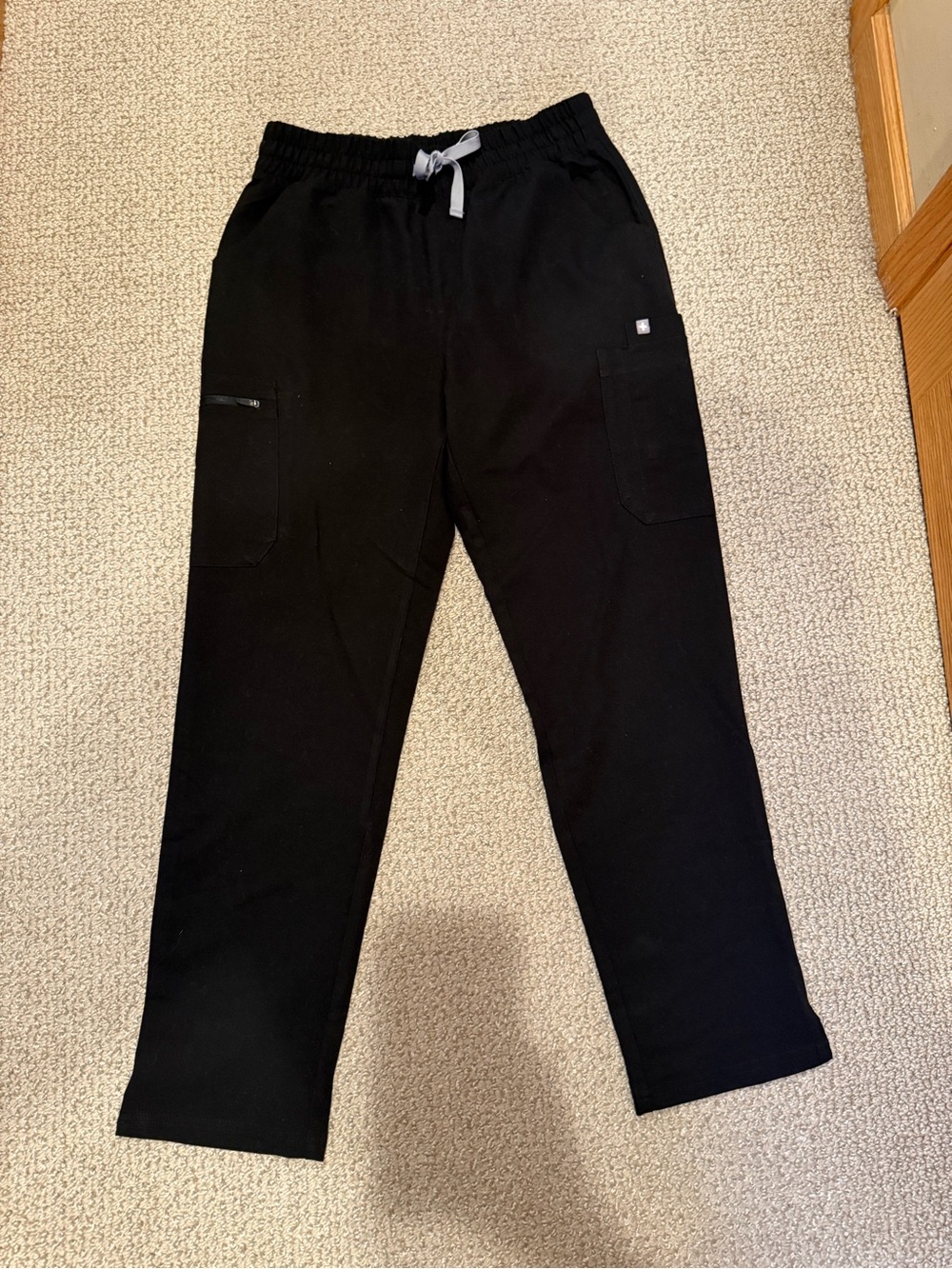 Figs Black Straight-Leg Scrub Pants with Light Gray Drawstring